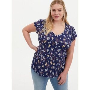 torrid Navy Blue Floral Short Sleeve Blouse